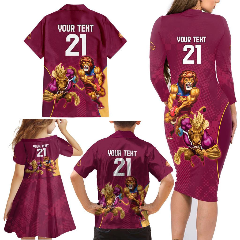 Custom Brisbane Broncos and Lions Family Matching Long Sleeve Bodycon Dress and Hawaiian Shirt Together Sporty Style