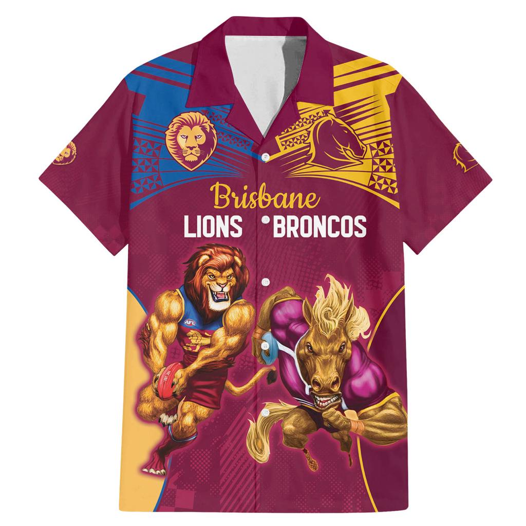 Custom Brisbane Broncos and Lions Family Matching Mermaid Dress and Hawaiian Shirt Together Sporty Style
