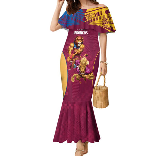Custom Brisbane Broncos and Lions Family Matching Mermaid Dress and Hawaiian Shirt Together Sporty Style