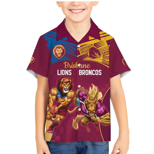 Custom Brisbane Broncos and Lions Family Matching Mermaid Dress and Hawaiian Shirt Together Sporty Style