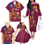 Custom Brisbane Broncos and Lions Family Matching Off The Shoulder Long Sleeve Dress and Hawaiian Shirt Together Sporty Style