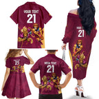 Custom Brisbane Broncos and Lions Family Matching Off The Shoulder Long Sleeve Dress and Hawaiian Shirt Together Sporty Style