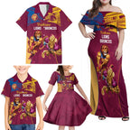 Custom Brisbane Broncos and Lions Family Matching Off Shoulder Maxi Dress and Hawaiian Shirt Together Sporty Style