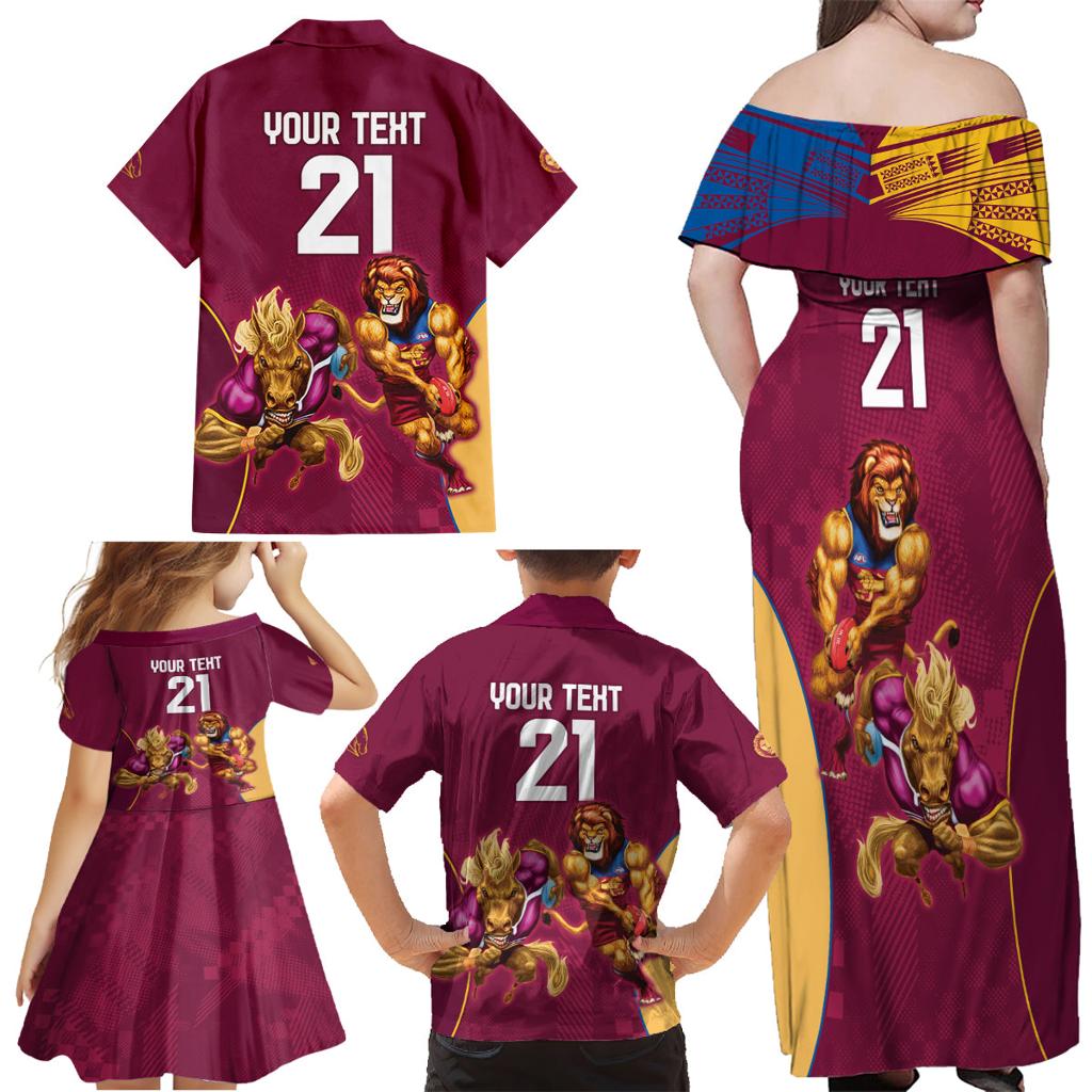 Custom Brisbane Broncos and Lions Family Matching Off Shoulder Maxi Dress and Hawaiian Shirt Together Sporty Style