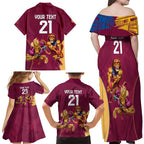 Custom Brisbane Broncos and Lions Family Matching Off Shoulder Maxi Dress and Hawaiian Shirt Together Sporty Style