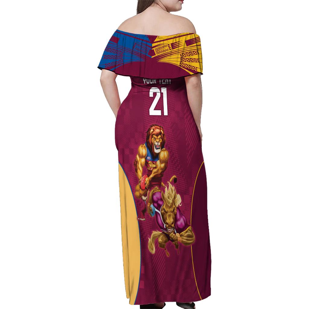 Custom Brisbane Broncos and Lions Family Matching Off Shoulder Maxi Dress and Hawaiian Shirt Together Sporty Style