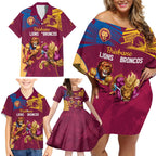 Custom Brisbane Broncos and Lions Family Matching Off Shoulder Short Dress and Hawaiian Shirt Together Sporty Style