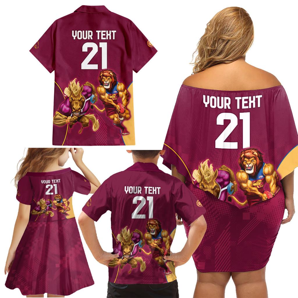 Custom Brisbane Broncos and Lions Family Matching Off Shoulder Short Dress and Hawaiian Shirt Together Sporty Style