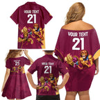 Custom Brisbane Broncos and Lions Family Matching Off Shoulder Short Dress and Hawaiian Shirt Together Sporty Style