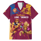 Custom Brisbane Broncos and Lions Family Matching Off Shoulder Short Dress and Hawaiian Shirt Together Sporty Style