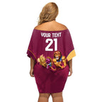 Custom Brisbane Broncos and Lions Family Matching Off Shoulder Short Dress and Hawaiian Shirt Together Sporty Style