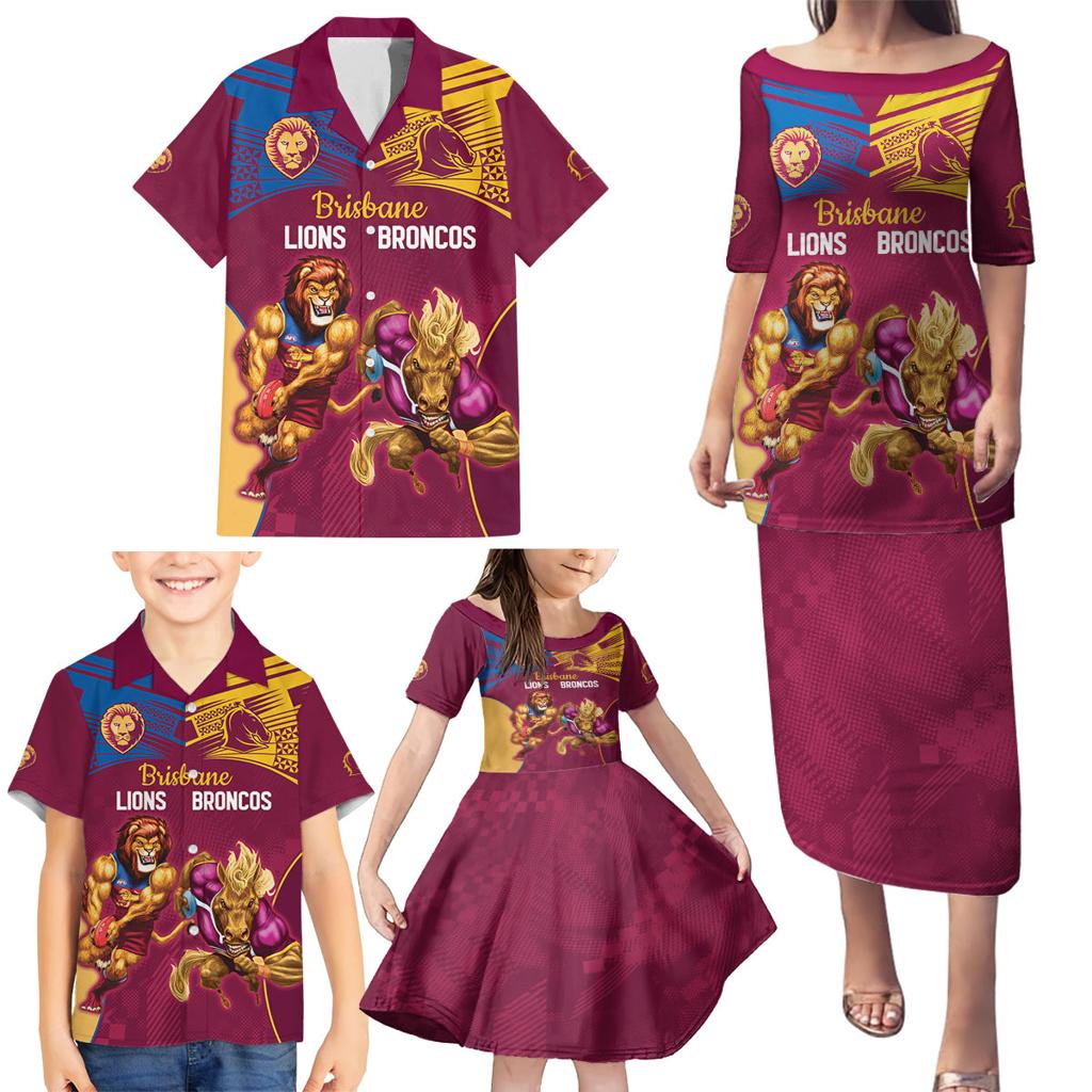 Custom Brisbane Broncos and Lions Family Matching Puletasi and Hawaiian Shirt Together Sporty Style