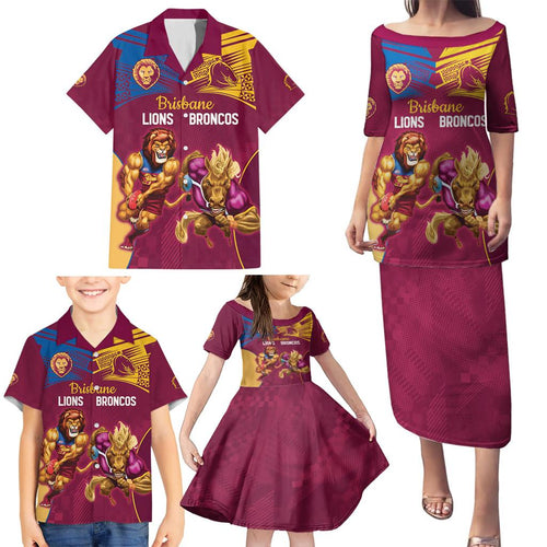 Custom Brisbane Broncos and Lions Family Matching Puletasi and Hawaiian Shirt Together Sporty Style