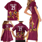 Custom Brisbane Broncos and Lions Family Matching Short Sleeve Bodycon Dress and Hawaiian Shirt Together Sporty Style