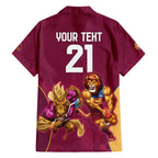 Custom Brisbane Broncos and Lions Family Matching Short Sleeve Bodycon Dress and Hawaiian Shirt Together Sporty Style