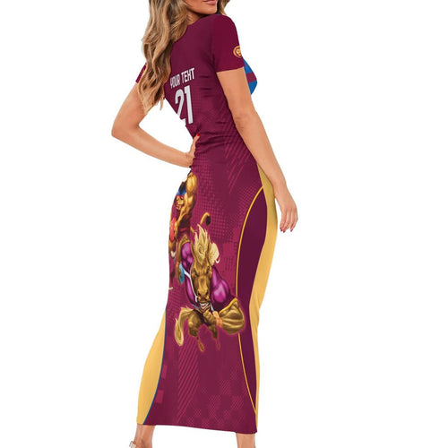 Custom Brisbane Broncos and Lions Family Matching Short Sleeve Bodycon Dress and Hawaiian Shirt Together Sporty Style