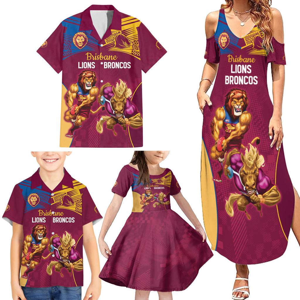Custom Brisbane Broncos and Lions Family Matching Summer Maxi Dress and Hawaiian Shirt Together Sporty Style