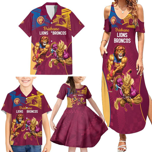 Custom Brisbane Broncos and Lions Family Matching Summer Maxi Dress and Hawaiian Shirt Together Sporty Style