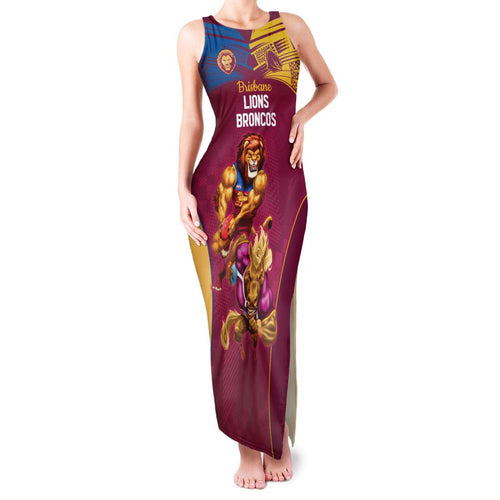 Custom Brisbane Broncos and Lions Family Matching Tank Maxi Dress and Hawaiian Shirt Together Sporty Style