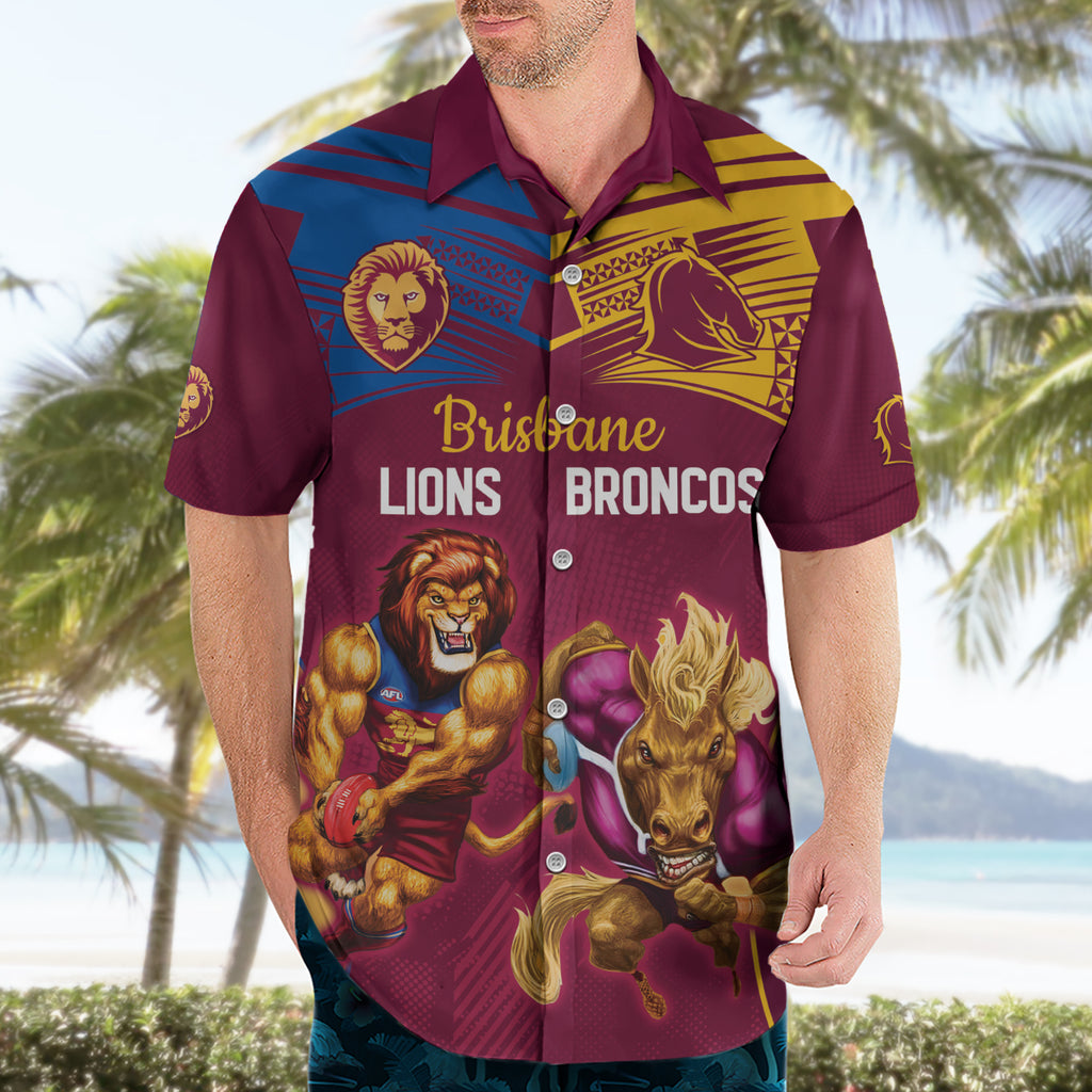 Custom Brisbane Broncos and Lions Hawaiian Shirt Together Sporty Style