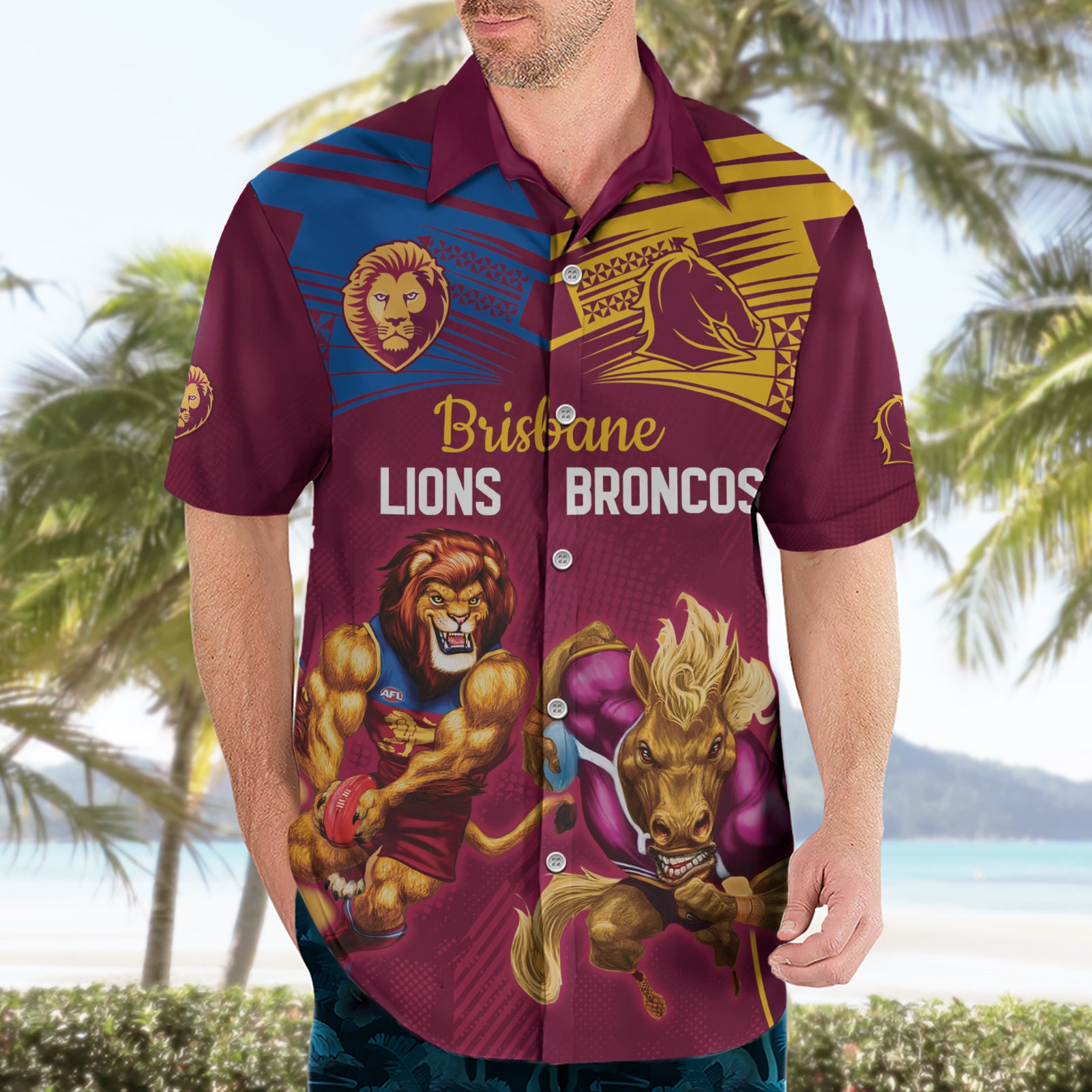 Custom Brisbane Broncos and Lions Hawaiian Shirt Together Sporty Style