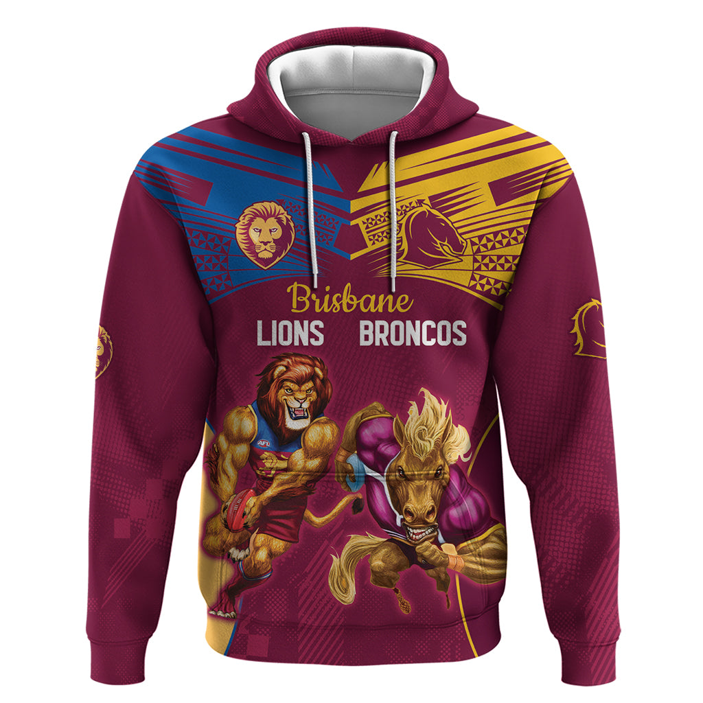 Custom Brisbane Broncos and Lions Hoodie Together Sporty Style