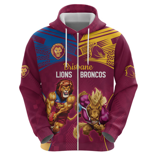 Custom Brisbane Broncos and Lions Hoodie Together Sporty Style