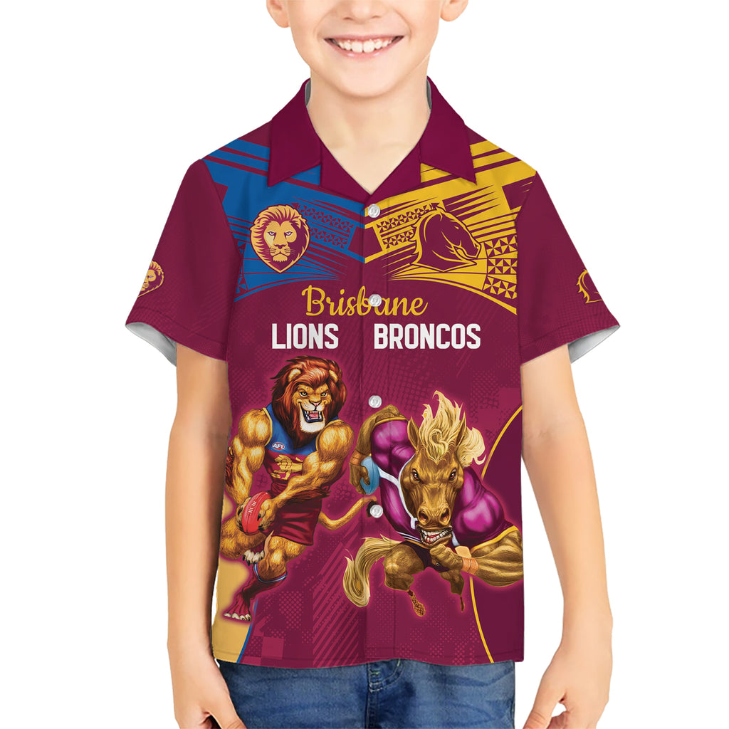 Custom Brisbane Broncos and Lions Kid Hawaiian Shirt Together Sporty Style