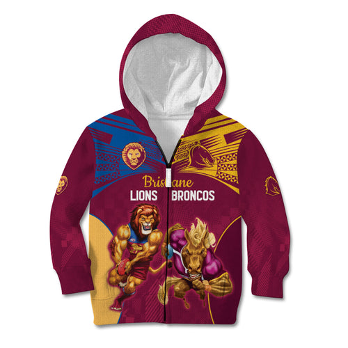 Custom Brisbane Broncos and Lions Kid Hoodie Together Sporty Style