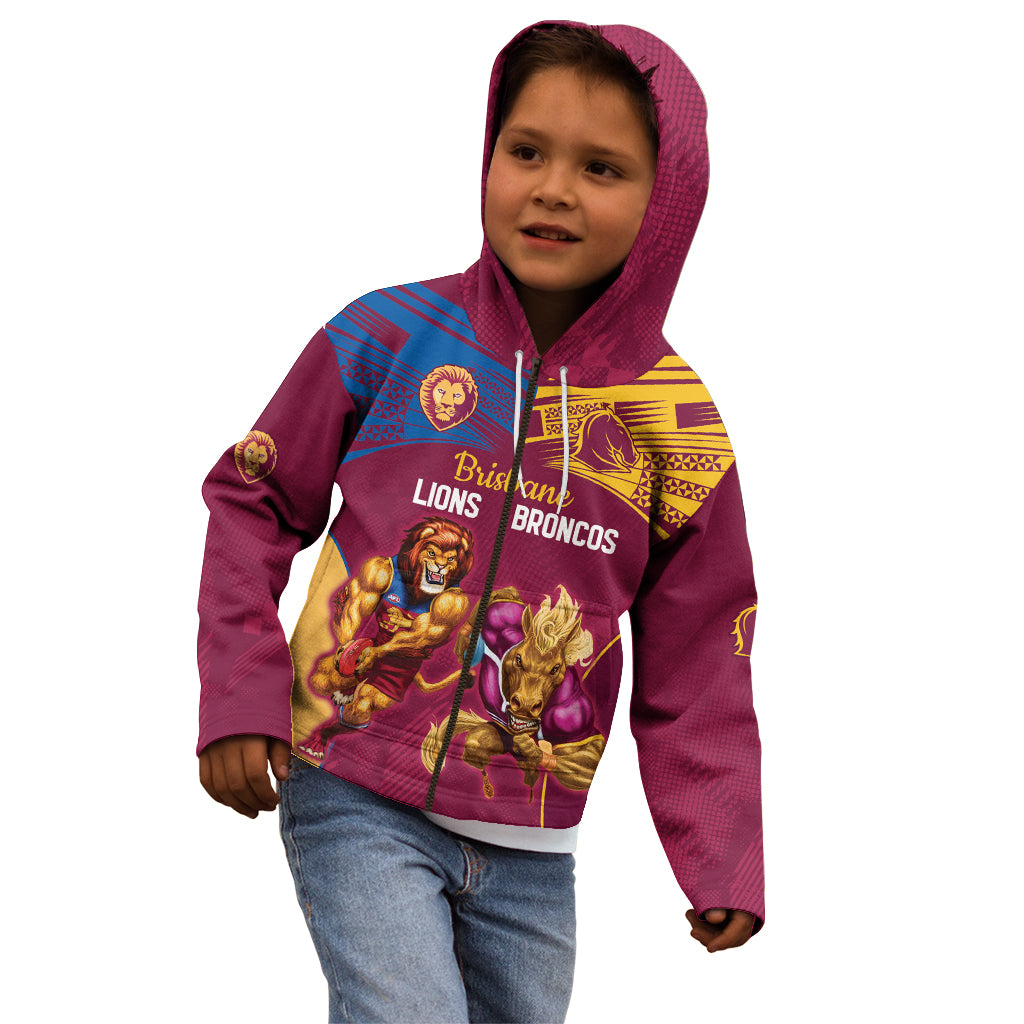 Custom Brisbane Broncos and Lions Kid Hoodie Together Sporty Style