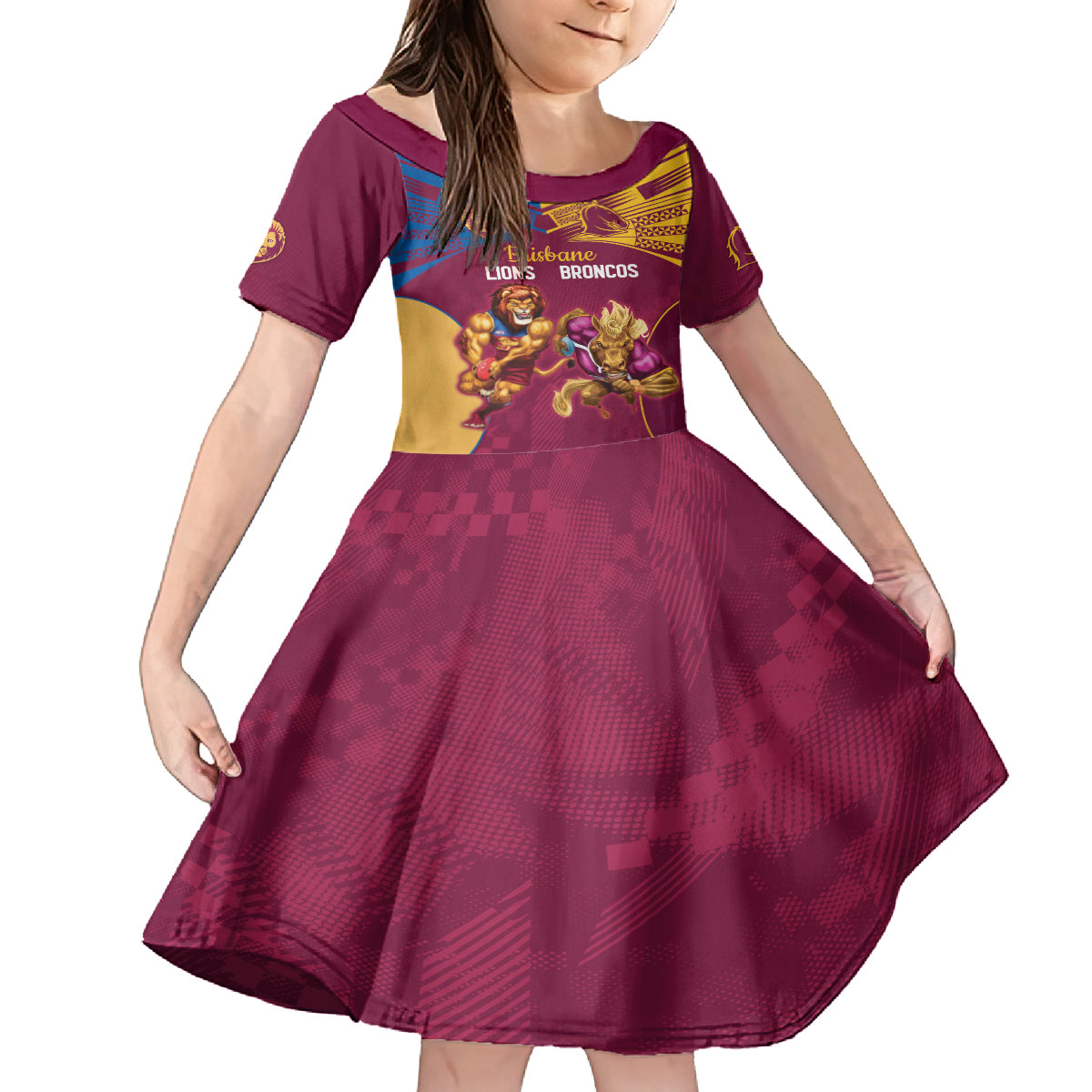 Custom Brisbane Broncos and Lions Kid Short Sleeve Dress Together Sporty Style