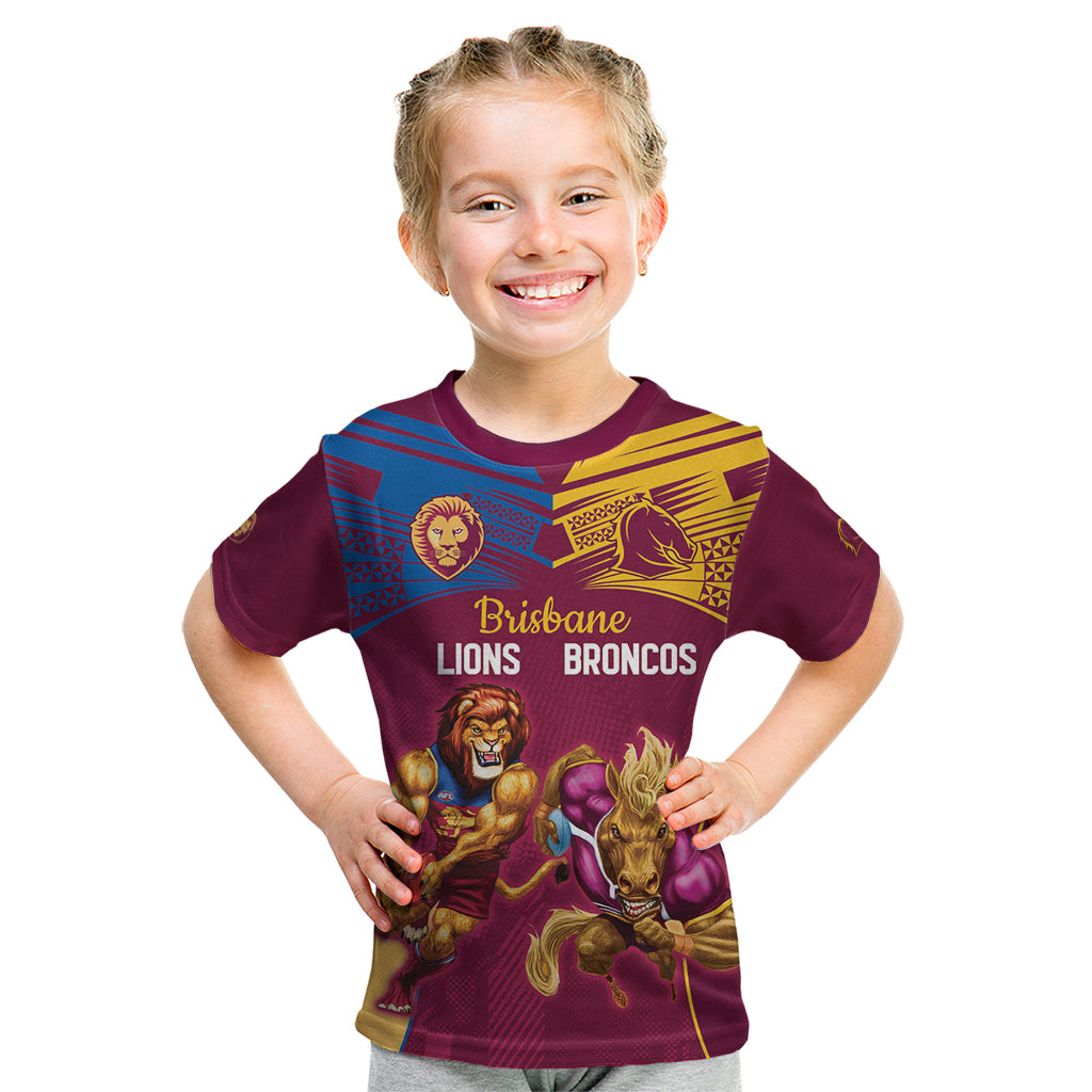 Custom Brisbane Broncos and Lions Kid T Shirt Together Sporty Style