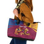 Custom Brisbane Broncos and Lions Leather Tote Bag Together Sporty Style
