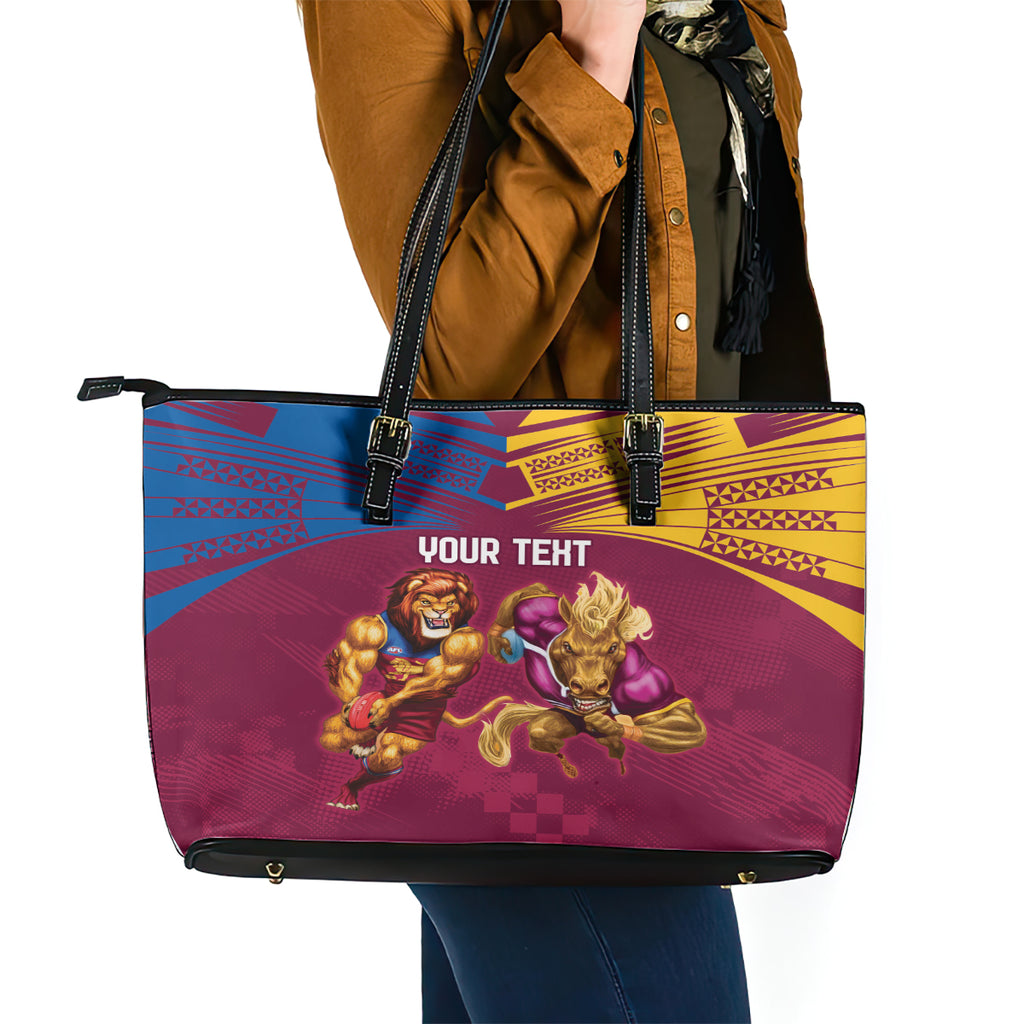Custom Brisbane Broncos and Lions Leather Tote Bag Together Sporty Style