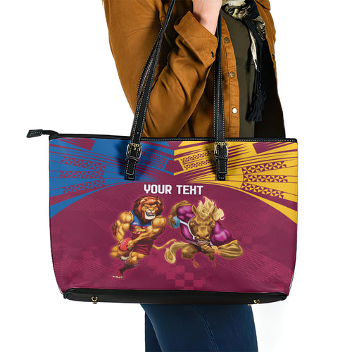Custom Brisbane Broncos and Lions Leather Tote Bag Together Sporty Style