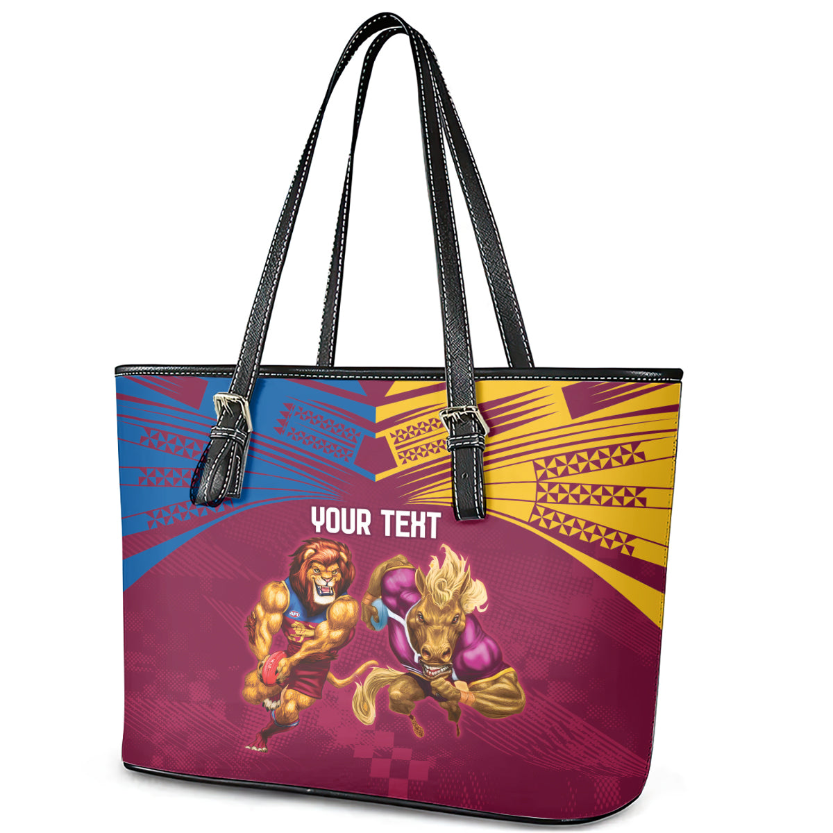 Custom Brisbane Broncos and Lions Leather Tote Bag Together Sporty Style