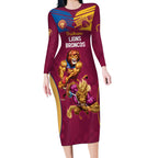 Custom Brisbane Broncos and Lions Long Sleeve Bodycon Dress Together Sporty Style