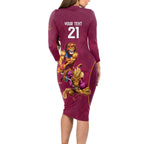 Custom Brisbane Broncos and Lions Long Sleeve Bodycon Dress Together Sporty Style