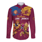 Custom Brisbane Broncos and Lions Long Sleeve Button Shirt Together Sporty Style