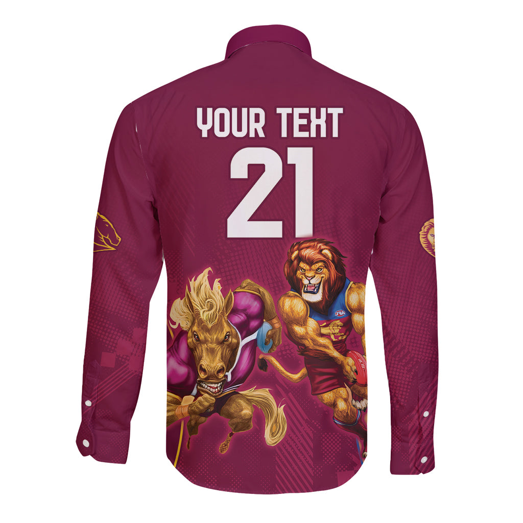 Custom Brisbane Broncos and Lions Long Sleeve Button Shirt Together Sporty Style