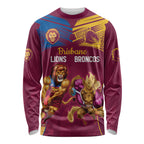 Custom Brisbane Broncos and Lions Long Sleeve Shirt Together Sporty Style