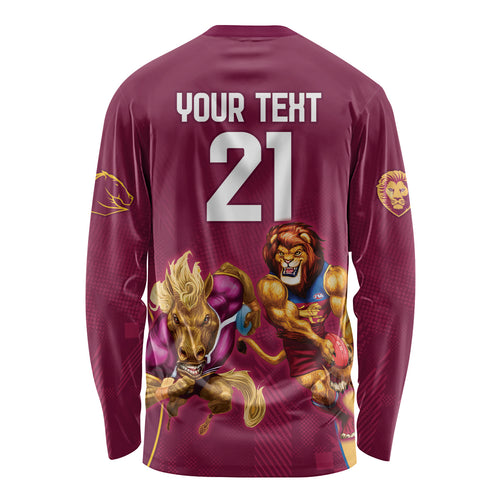 Custom Brisbane Broncos and Lions Long Sleeve Shirt Together Sporty Style