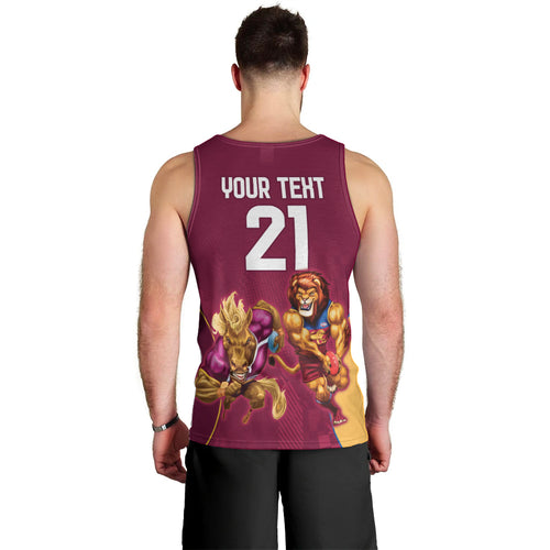Custom Brisbane Broncos and Lions Men Tank Top Together Sporty Style