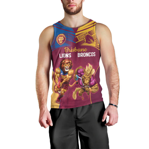 Custom Brisbane Broncos and Lions Men Tank Top Together Sporty Style