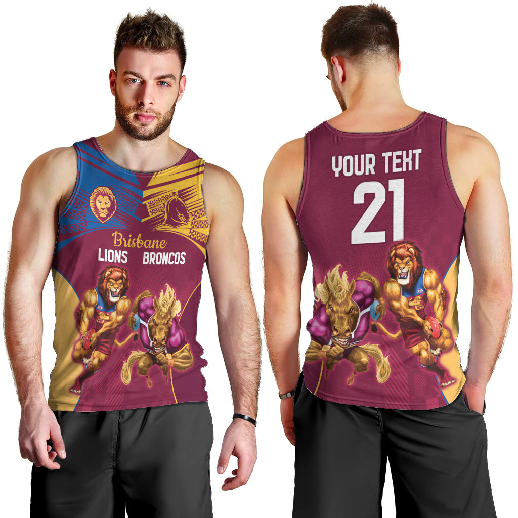 Custom Brisbane Broncos and Lions Men Tank Top Together Sporty Style