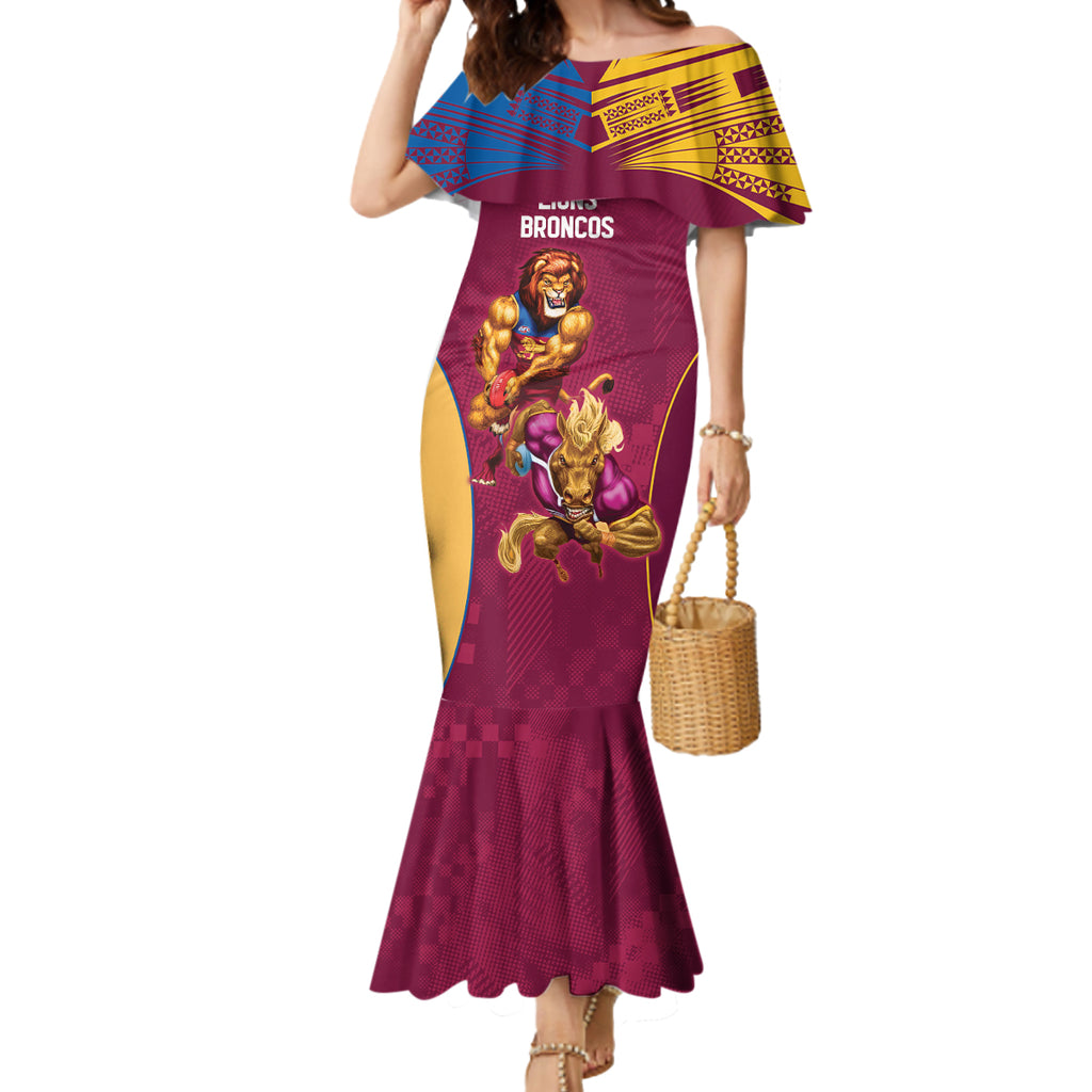 Custom Brisbane Broncos and Lions Mermaid Dress Together Sporty Style