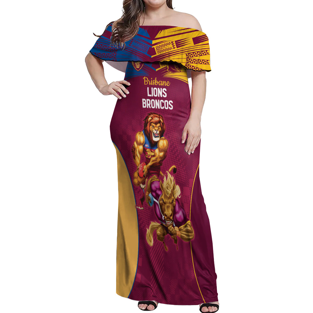 Custom Brisbane Broncos and Lions Off Shoulder Maxi Dress Together Sporty Style