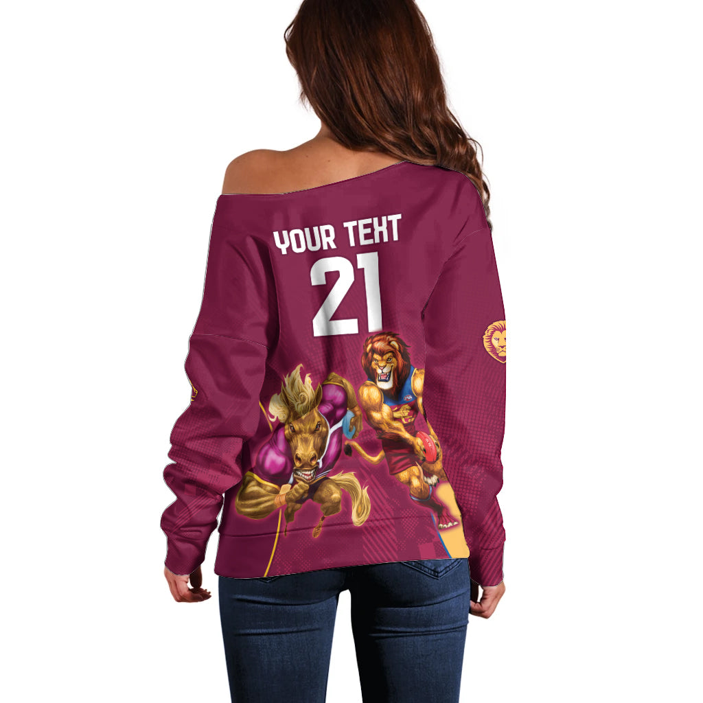 Custom Brisbane Broncos and Lions Off Shoulder Sweater Together Sporty Style