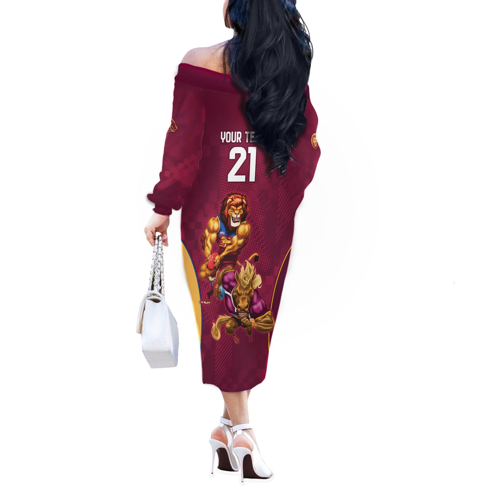 Custom Brisbane Broncos and Lions Off The Shoulder Long Sleeve Dress Together Sporty Style