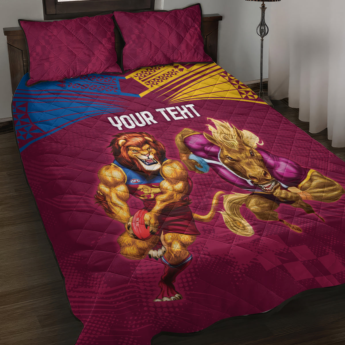 Custom Brisbane Broncos and Lions Quilt Bed Set Together Sporty Style
